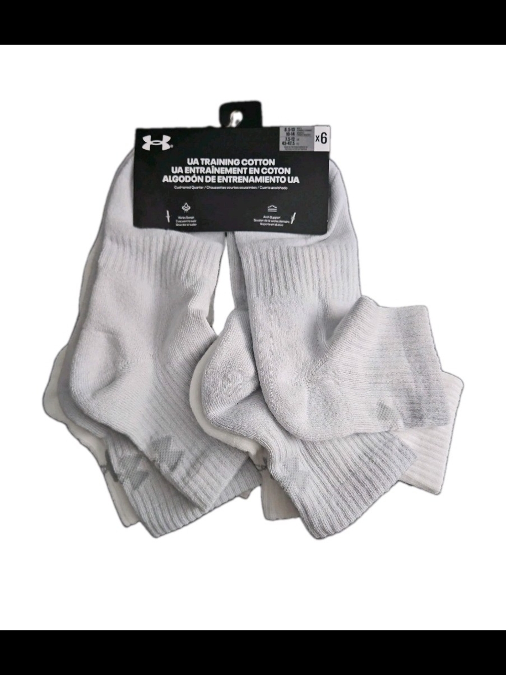 Under Armour UA Training Cotton Logo Crew Socks White Size L 6 Pairs